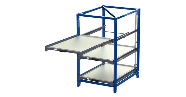 Kompakt-Auszugregal mit 3 Fächern 100% Längsauszug H1560xB880xT1251 mm