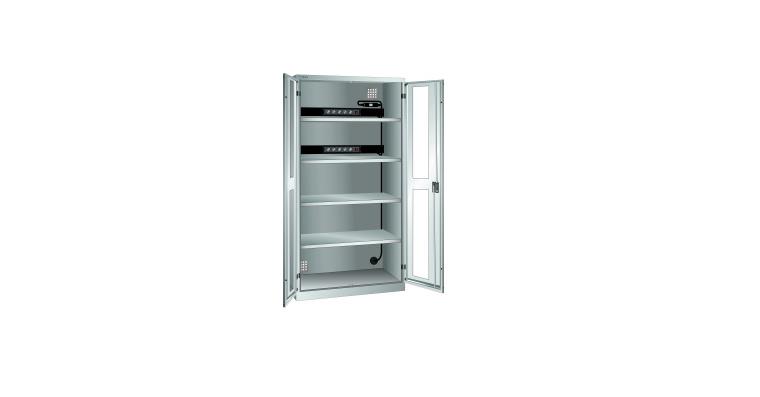 Akku-Ladeschrank mit Sichtfenster-Türen 1000x580x1950mm Typ D 2x5 230V RAL 7035