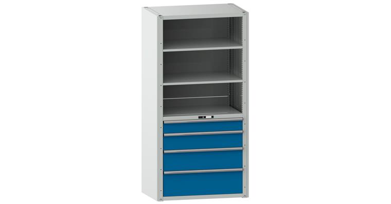 Grundregal BxTxH 1117x706x2200mm 4 Schubladen RAL 7035 / RAL 5012