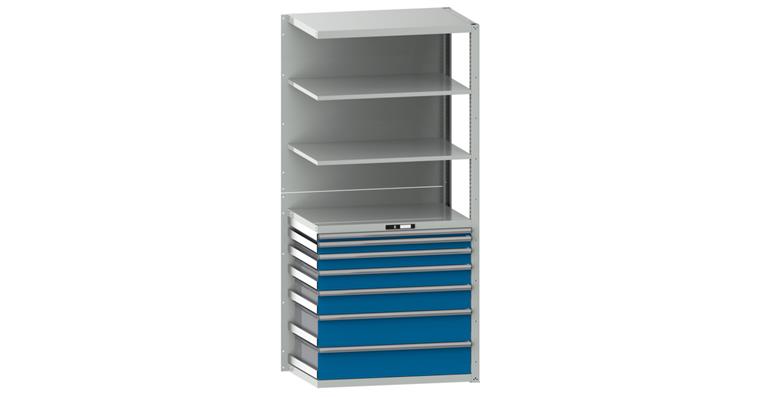 Anbauregal BxTxH 1020x706x2200mm 7 Schubladen RAL 7035 / RAL 5012
