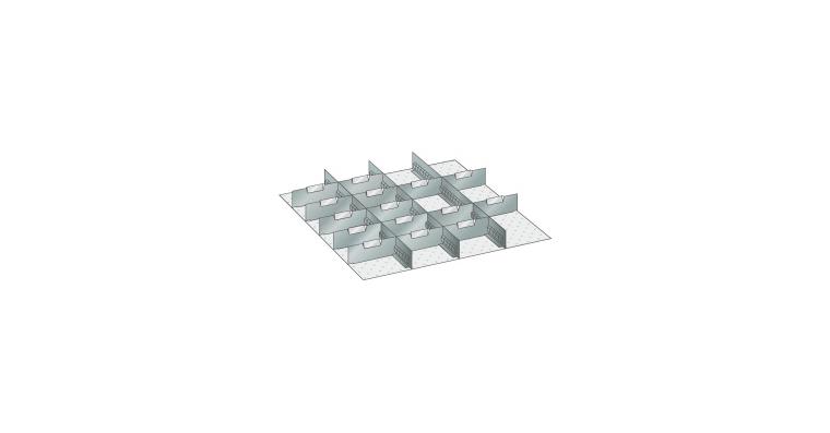 Set Schlitz-Trennbleche  BxT 612x612mm FH 250mm 3 Schlitzwände, 15 Trennbleche