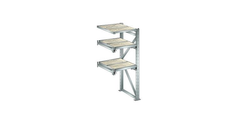 Anbauregal BxTxH 890x860x2000mm 1 Festrahmen, 2 Auszugrahmen 1000kg RAL 7035