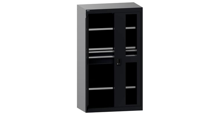 Schwerlastschrank mit 2 Sichtfenster-Flügeltüren 1100x641x1950mm RAL 7016