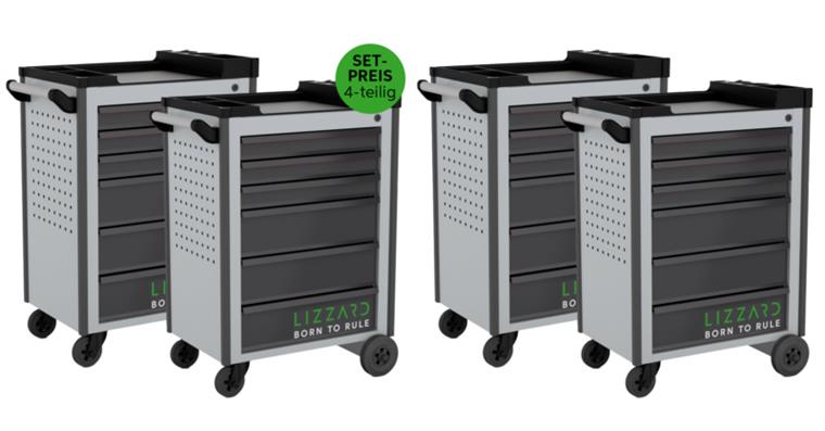 LIZZARD Werkzeugwagen 6 Schubladen RAL 7035/7016 4er-Set