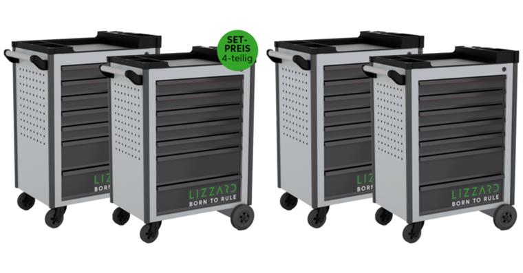 LIZZARD Werkzeugwagen 7 Schubladen RAL 7035/7016 4er-Set