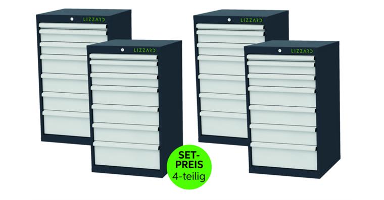 LIZZARD Schubladenschrank 7 Schubladen B600xT575xH1020 mm RAL7016/7035 4er-Set
