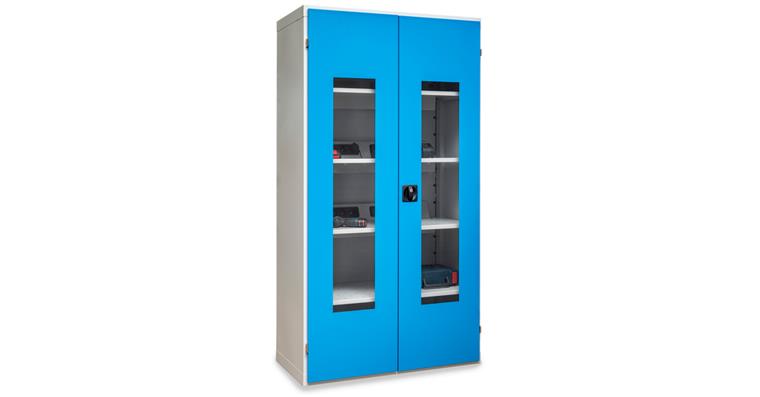 Akkuladeschrank mit Sichtfenstertüren BxTxH 980 x 500 x 1838 mm 7035/5012
