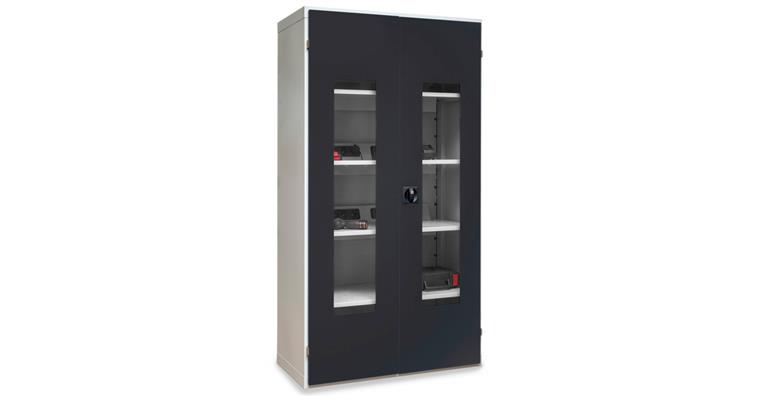 Akkuladeschrank mit Sichtfenstertüren BxTxH 980 x 500 x 1838 mm 7035/7016