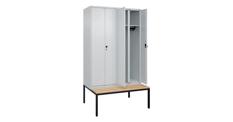 Schwarz-Weiß-Spind Classic PLUS, Bank, für 2 Personen, 2120x1200x815mm 7035/7035