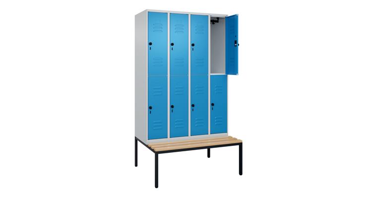 Doppelstock-Spind Classic PLUS, Bank, 8 Fächer, 2120x1200x815mm RAL 7035/5012