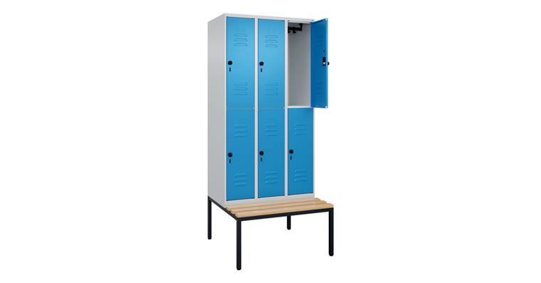 Doppelstock-Spind Classic PLUS, Bank, 6 Fächer, 2120x900x815mm RAL 7035/5012