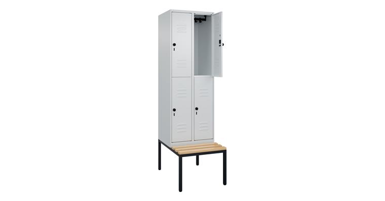 Doppelstock-Spind Classic PLUS, Bank, 4 Fächer, 2120x600x815mm RAL 7035/7035