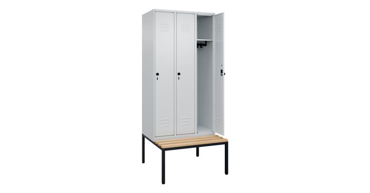 Spind Classic PLUS, Bank, 3 Abteile, 2120x900x815mm RAL 7035/7035