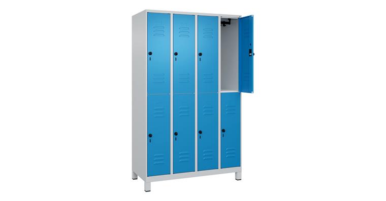 Doppelstock-Spind Classic PLUS, Füße, 8 Fächer, 1950x1200x500mm RAL 7035/5012