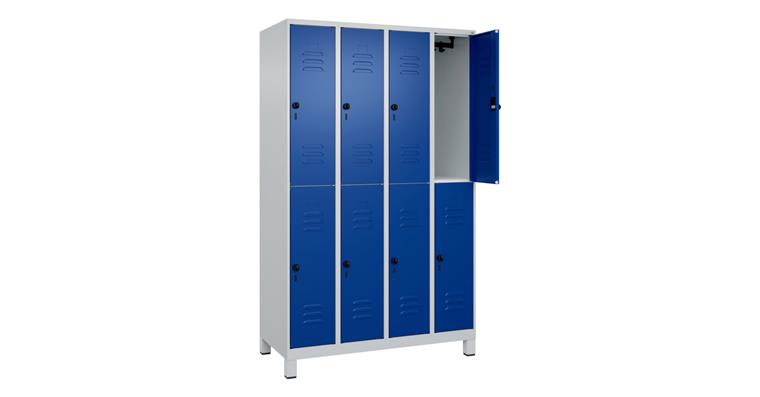 Doppelstock-Spind Classic PLUS, Füße, 8 Fächer, 1950x1200x500mm RAL 7035/5010