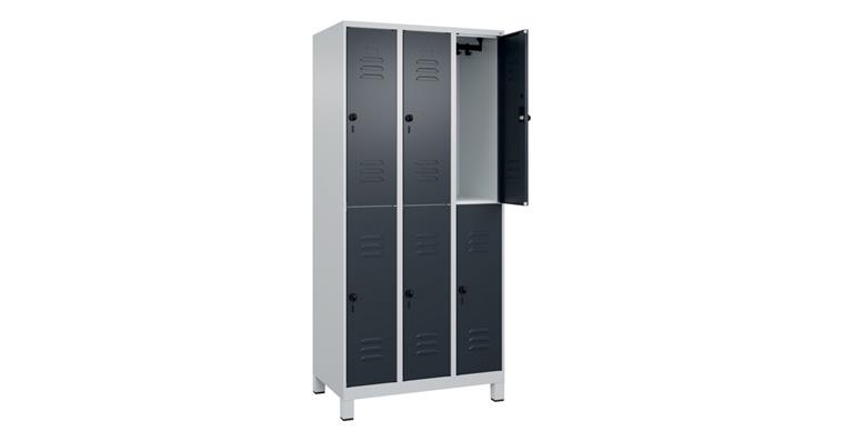 Doppelstock-Spind Classic PLUS, Füße, 6 Fächer, 1950x900x500mm RAL 7035/7016