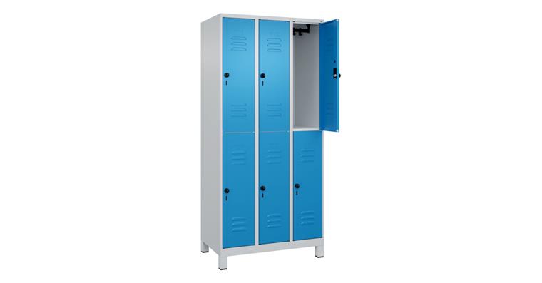 Doppelstock-Spind Classic PLUS, Füße, 6 Fächer, 1950x900x500mm RAL 7035/5012