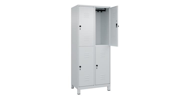 Doppelstock-Spind Classic PLUS, Füße, 4 Fächer, 1950x800x500mm RAL 7035/7035