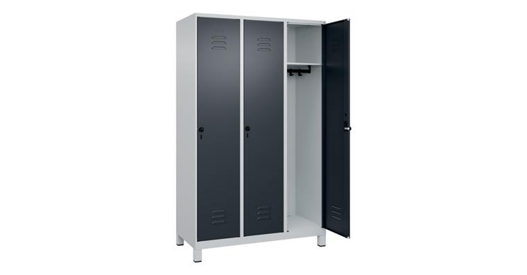Spind Classic PLUS, Füße, 3 Abteile, 1950x1200x500mm RAL 7035/7016