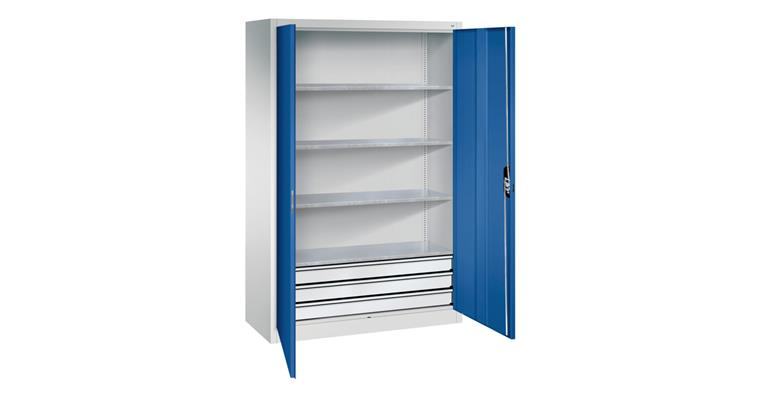 Large tool cabinet 1950X1200X500 RAL7035/5010, drawers, bottom