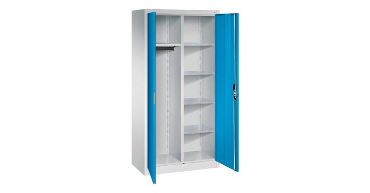 Hinged door tool cabinet with clothes rail RAL 7035/5012 1950x930x500 mm