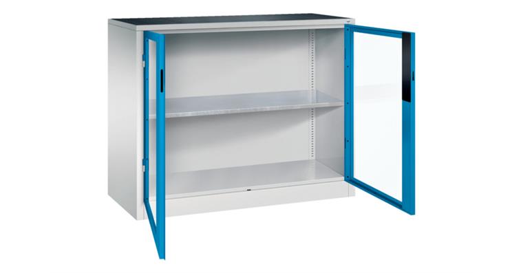 Storage cabinet w/ doors w/ view. wndw HxWxD 1000x1200x500mm 1 shelf RAL 5012