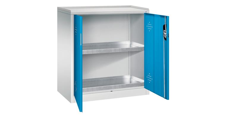 Umweltschrank HxBxT 1000x930x500 mm 2 Wannen à 20 Liter RAL 7035/5012