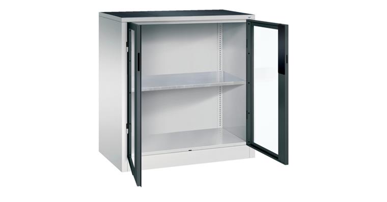 Storage cab. w/ doors w/ view. wind. HxWxD 1000x930x500mm 1 shelf RAL 7035/7016