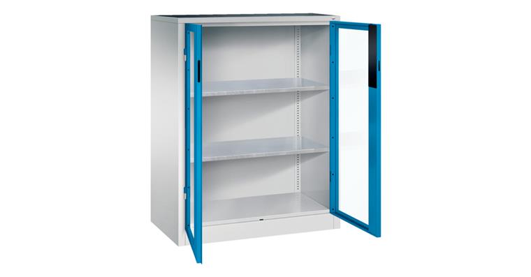 Storage cabinet w/ doors w/ view. wndw HxWxD 1200x930x400mm 2 shelves RAL 5012