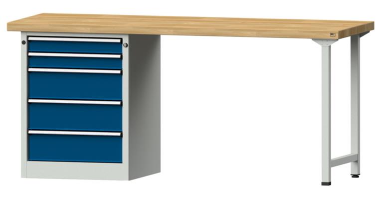 1082078477 KOMBIWERKBANK Buche-Massivplatte 5 Schubladen 2000X700x900 MM RAL 7035/5010