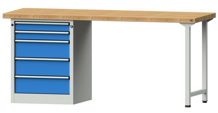 KOMBIWERKBANK Buche-Massivplatte 5 Schubladen 2000X700x900 MM RAL 7035/5012