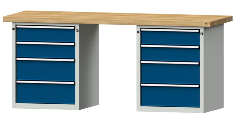 1082090401 Kastenwerkbank 2000x700x850mm 8 Schubladen Buche-Massivplatte 7035/5010
