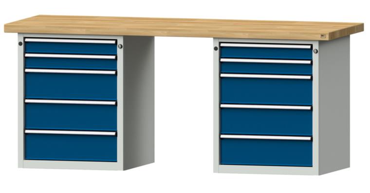 Kastenwerkbank 2000x700x850mm 10 Schubladen Buche-Massivplatte 7035/5010