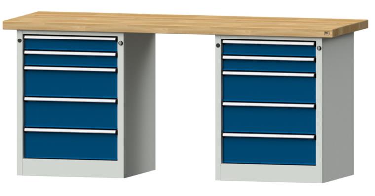 1082091402 Kastenwerkbank 2000x700x900mm 10 Schubladen Buche-Massivplatte 7035/5010