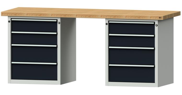 1082090601 Kastenwerkbank 2000x700x850mm 8 Schubladen Buche-Massivplatte 7035/7016