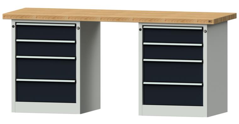 Kastenwerkbank 2000x700x900mm 8 Schubladen Buche-Massivplatte 7035/7016