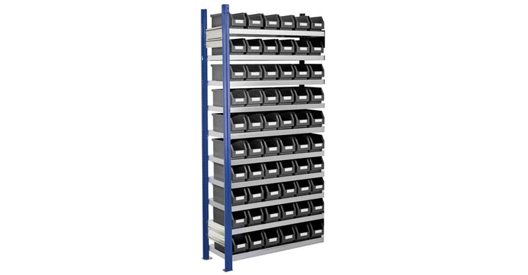 Ordnungsregal 1000x300 H=2000 Anbaufeld 10 Böden 60 Sichtlagerkästen