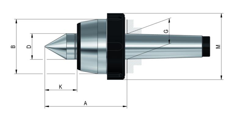 Mitlaufende Zentrierspitzen 60°, MK 2, Größe 102, HG mit Abdrückmutter
