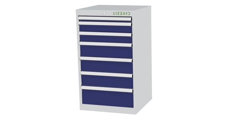 Lizzard Schubladenschrank 7 Schubladen B600xT575xH1020mm RAL7035/5010