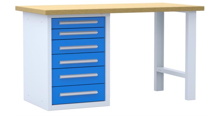 Combination workbench W1500xD750x840 mm 6 drawers RAL7035/5012