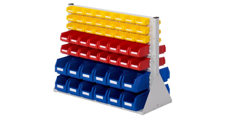 Stellwand 760x1000x430mm doppelseitig mit Sichtlagerkästen 24xGr6 32xGr7 48xGr8
