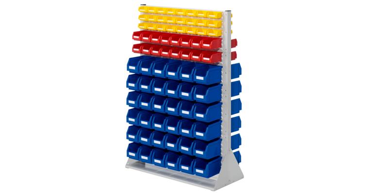 Stellwand 1450x1000x430mm doppelseitig mit Sichtlagerkästen 72xGr6 32xGr7 48xGr8