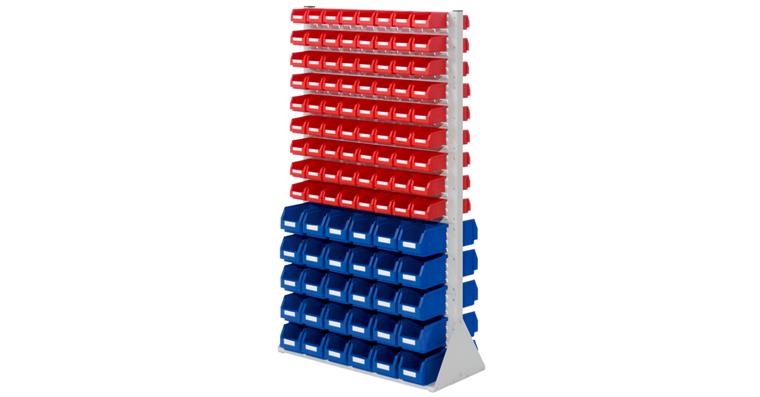Stellwand 1790x1000x430mm doppelseitig mit Sichtlagerkästen 60xGr6 144xGr7