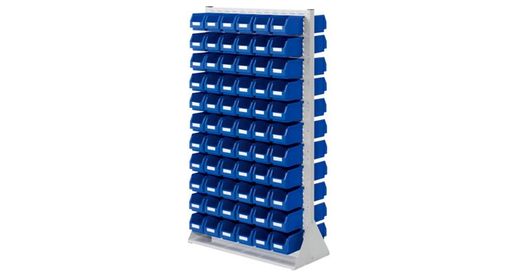Stellwand 1790x1000x430mm doppelseitig mit Sichtlagerkästen 132xGr6