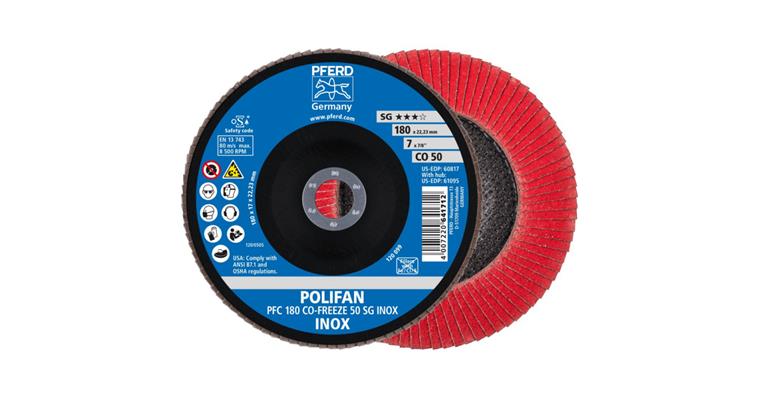 Fächerschleifscheibe POLIFAN CO-FREEZE SG INOX konisch PFC 180x22,23 mm K50