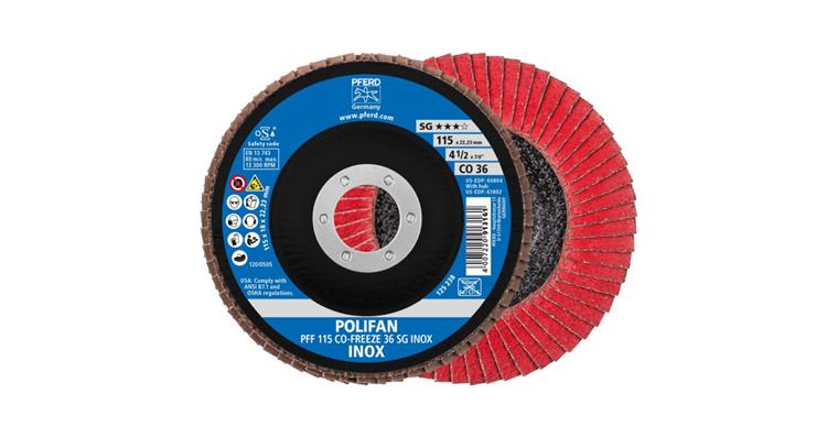 Fächerschleifscheibe POLIFAN CO-FREEZE SG INOX flach PFF 115x22,23 mm K36