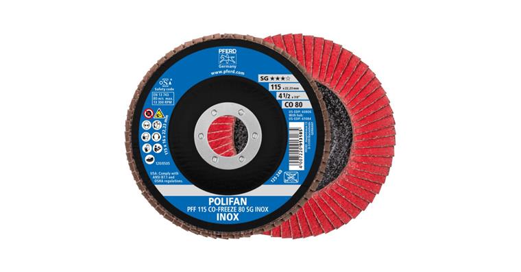 Fächerschleifscheibe POLIFAN CO-FREEZE SG INOX flach PFF 115x22,23 mm K80